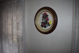 3 john deere plates, group of plates on sill, other plates, decorative wall hanger