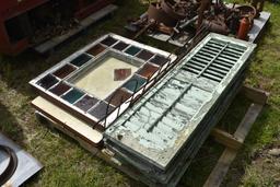 Wooden Shutters, Garden Fence, Enamel Table Top, 2 Stained Glass Windows