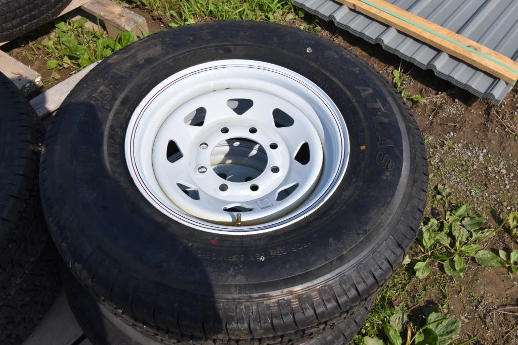 Set of 4 Atlas 235/80R16 trailer Tires on 8 Lug Rims