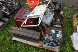 Pallet with I Beam, Step Stool, Heater,