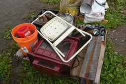 Pallet with I Beam, Step Stool, Heater,
