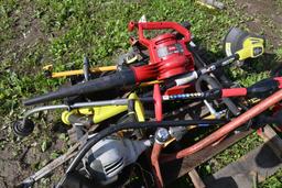 Large Group of Weed Wackers, Trailer Mover, Jack And Jack Stand