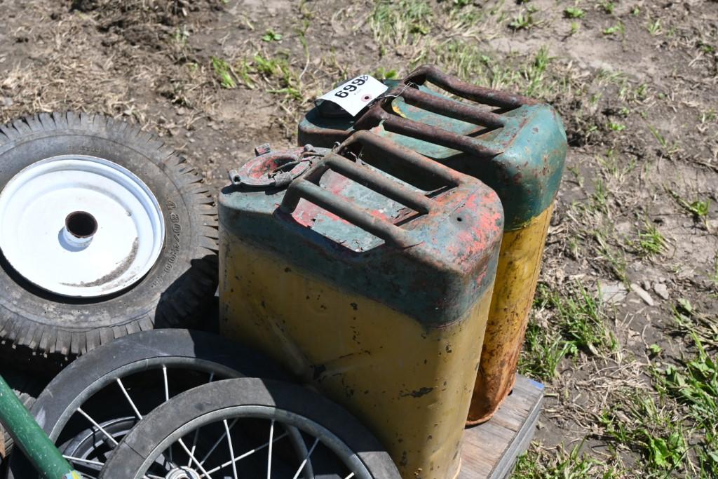 2 Gas Cans, Tires, Feed Buckets, Wire, Umbrella Frame