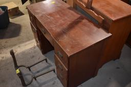 Dark Wood 7 Drawer Dresser with Detached Mirror