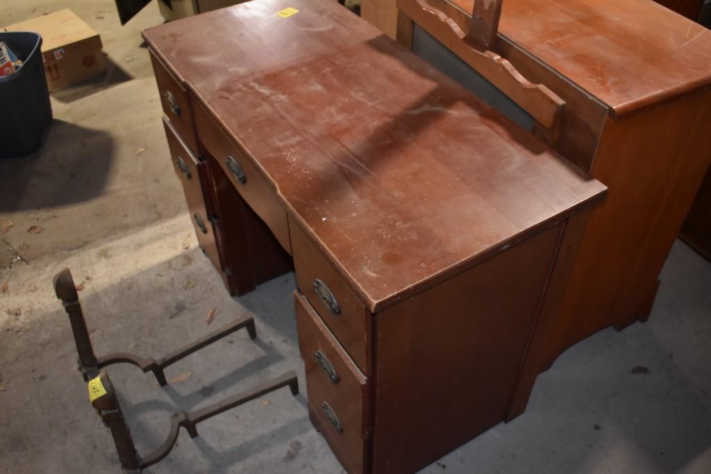 Dark Wood 7 Drawer Dresser with Detached Mirror