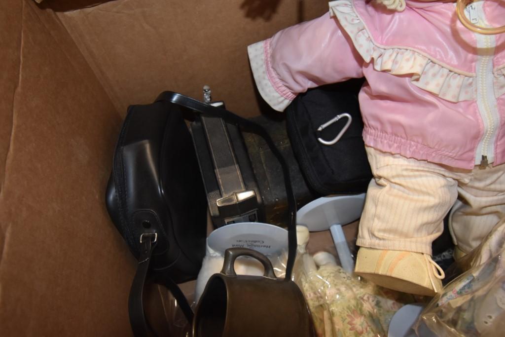 Box of Dolls and Knit Table Clothes