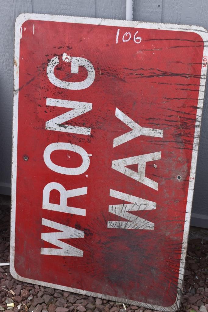 Wrong Way Metal Sign