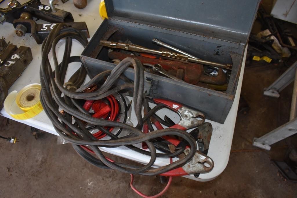 Tool Box with Contents and Jumper Cables