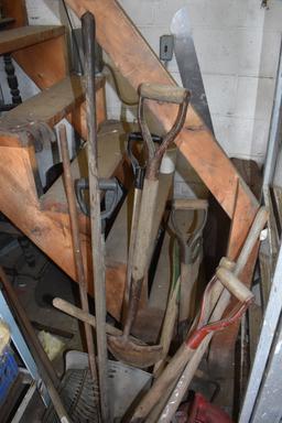 Group of Yard Tools and Gas Cans