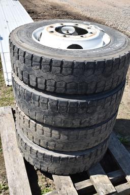 4 Dynatrac 245/70R19.5 Tires on 8 Lug Rims