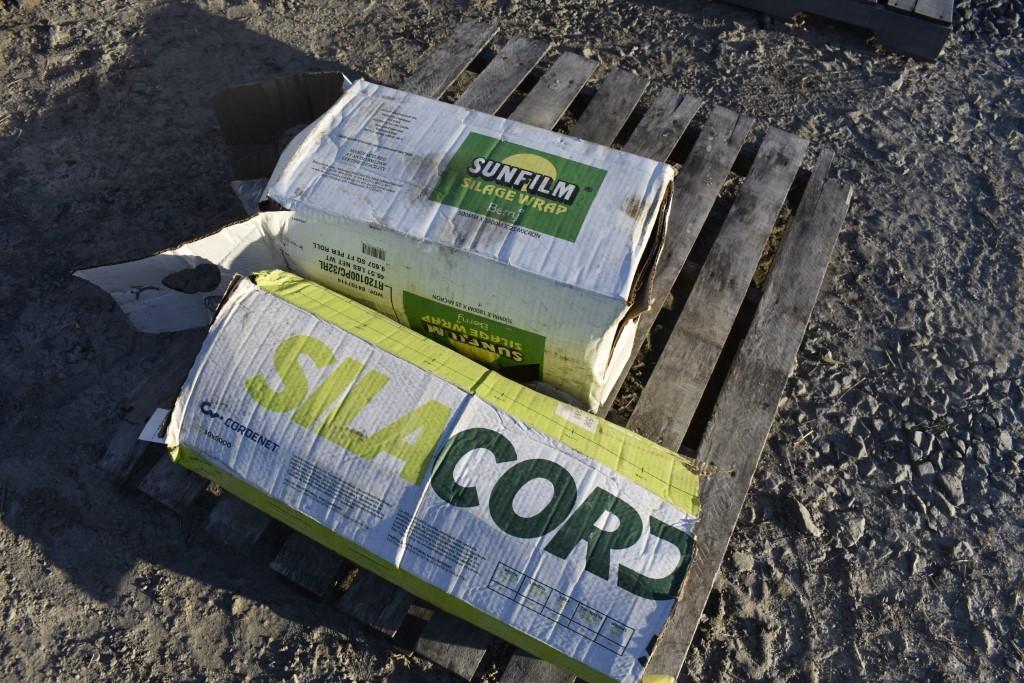 Roll of Sunfilm 25" Bale Wrap and Roll of SilaCord 30" Wrap