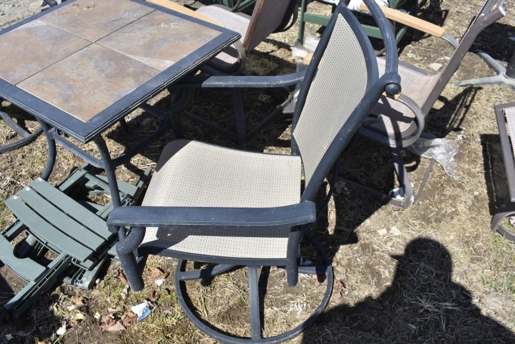 2 Metal Chairs and Stone Top Table Set