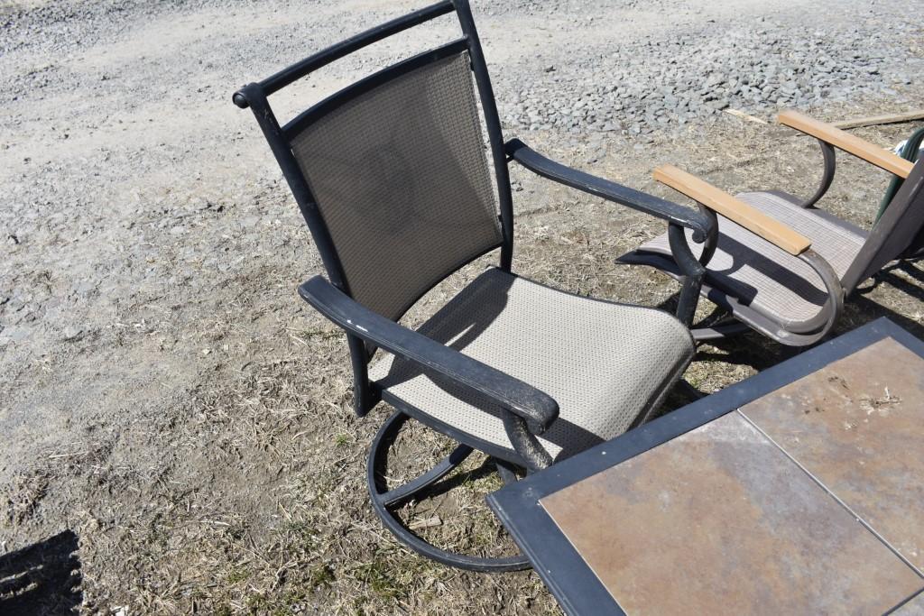2 Metal Chairs and Stone Top Table Set