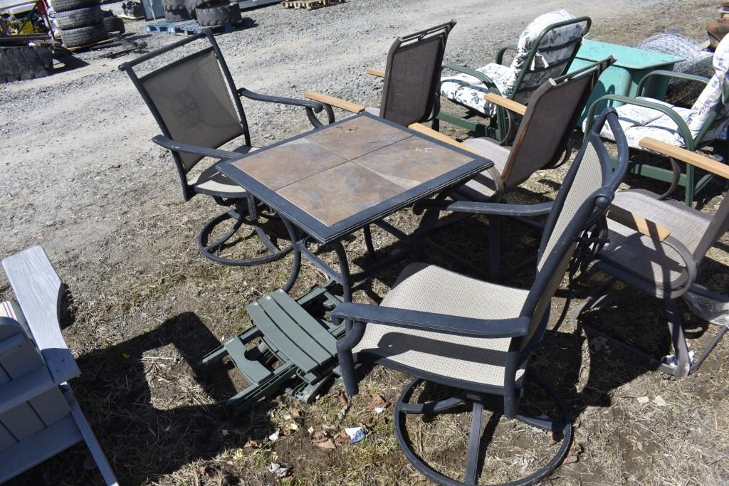 2 Metal Chairs and Stone Top Table Set