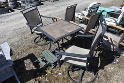2 Metal Chairs and Stone Top Table Set