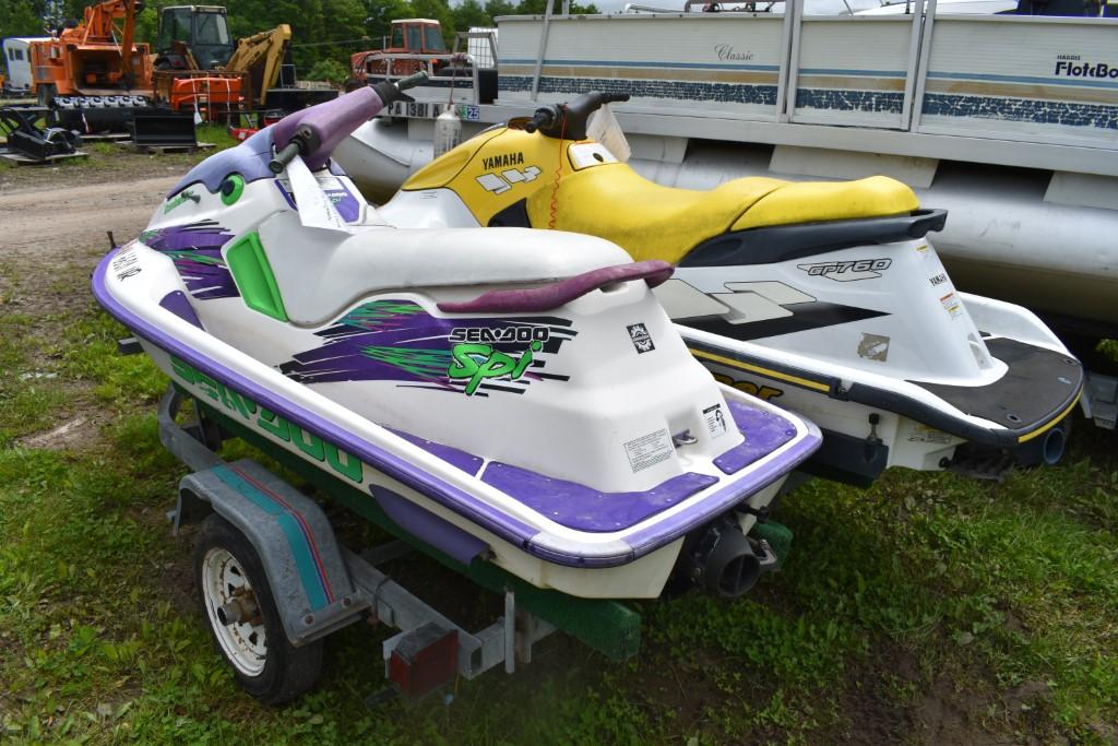 1998 Yamaha Wave Runner GP760  Jet Ski and 1996 Bombardier SPI Wave Runner On Trailer