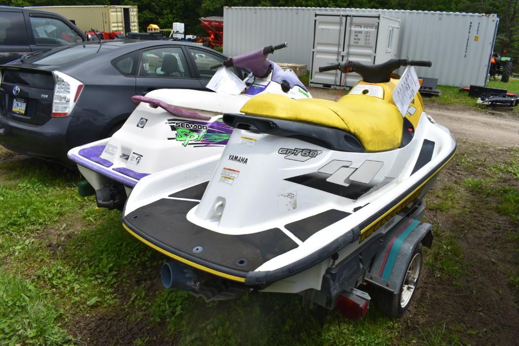 1998 Yamaha Wave Runner GP760  Jet Ski and 1996 Bombardier SPI Wave Runner On Trailer