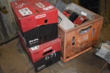 2 Mostly Empty Chain Saw Chain Box, Milk Crate of Misc Chain Saw Chains