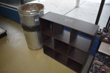 Knickknack Shelf, and 2 Metal Trash Cans