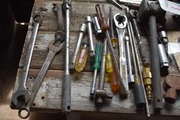 Wooden Work Bench With Contents