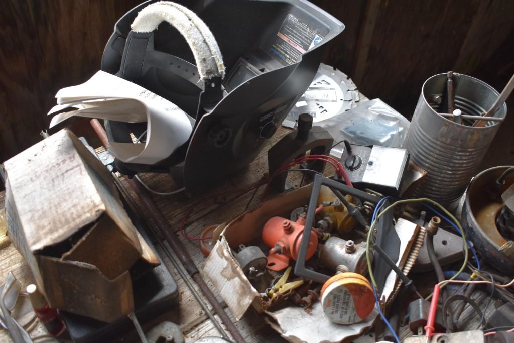 Wooden Work Bench With Contents