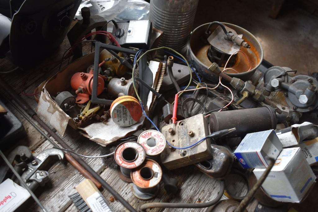 Wooden Work Bench With Contents
