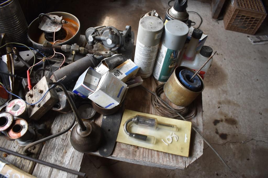 Wooden Work Bench With Contents