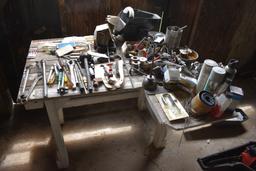 Wooden Work Bench With Contents