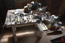 Wooden Work Bench With Contents