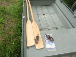14FT ALUMINUM JOHN BOAT WITH OARS AND ATTACHMENTS