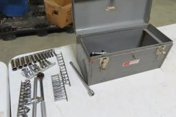 METAL SEARS CRAFTMAN TOOL BOX WITH SOCKETS AND