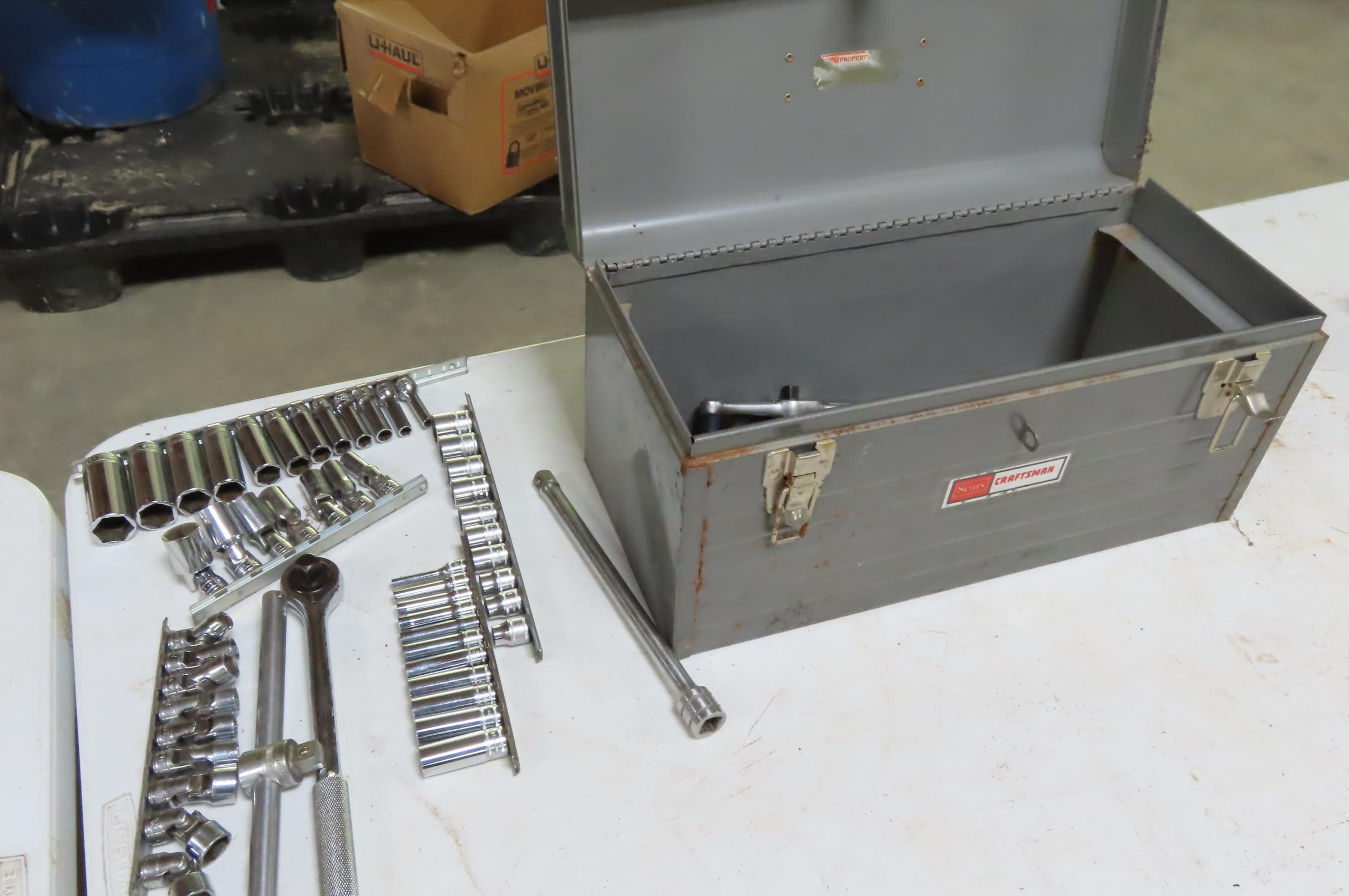 METAL SEARS CRAFTMAN TOOL BOX WITH SOCKETS AND