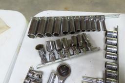 METAL SEARS CRAFTMAN TOOL BOX WITH SOCKETS AND