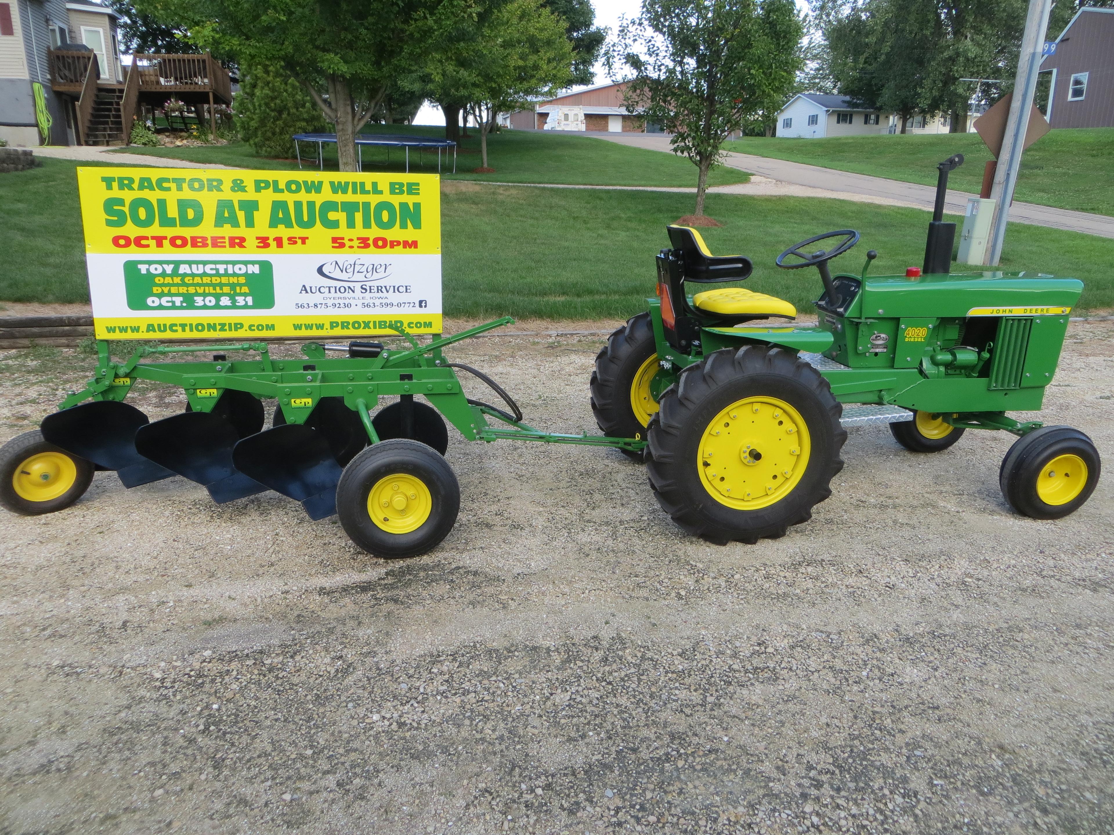JD 4020 Diesel & GP JD 3 bottom plow 1/2 scale, one of a kind
