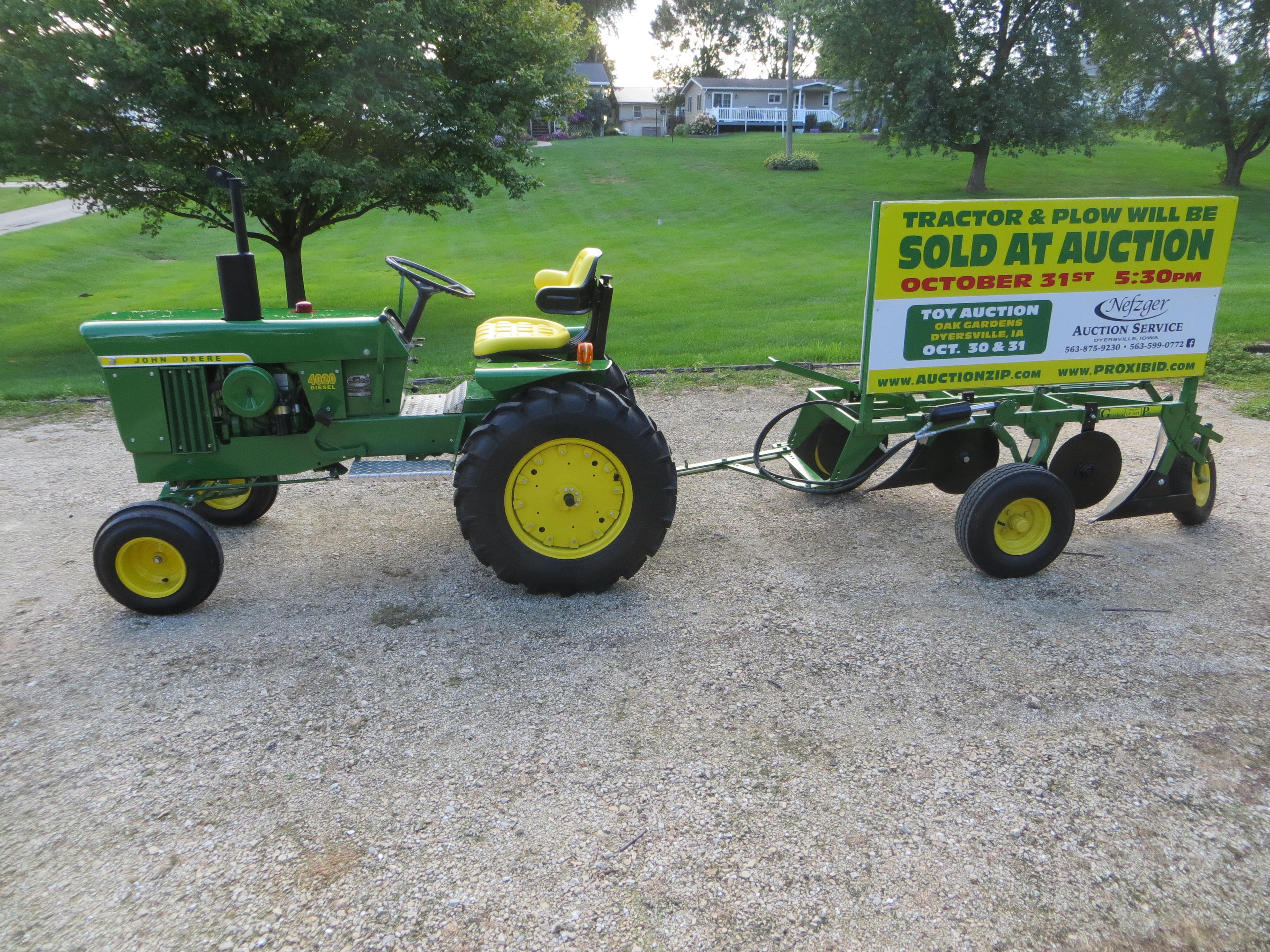 JD 4020 Diesel & GP JD 3 bottom plow 1/2 scale, one of a kind