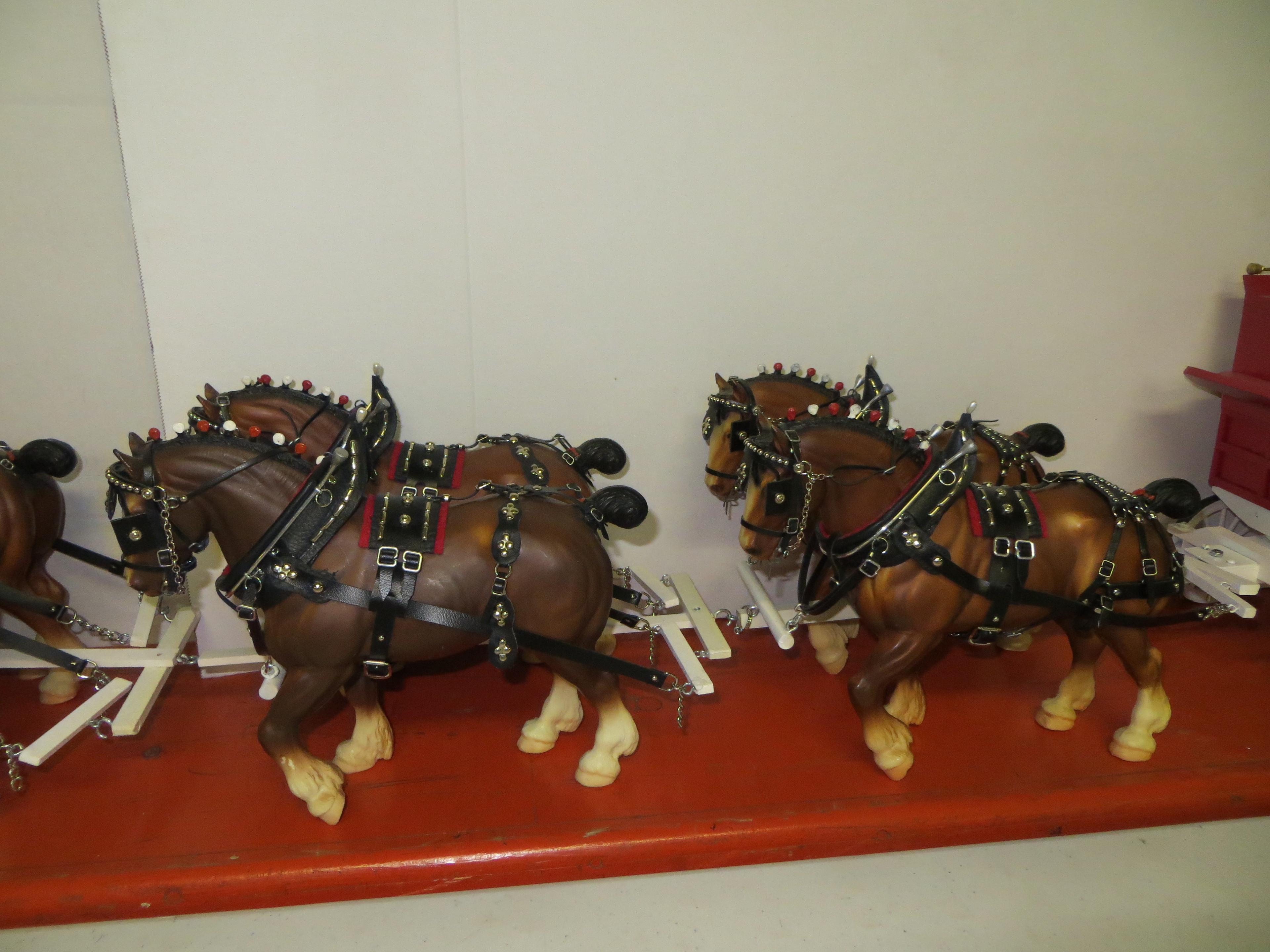 Loyd custom	Budweiser Clydsdales team of 8 with Budweiser wagon   approx 68" in length