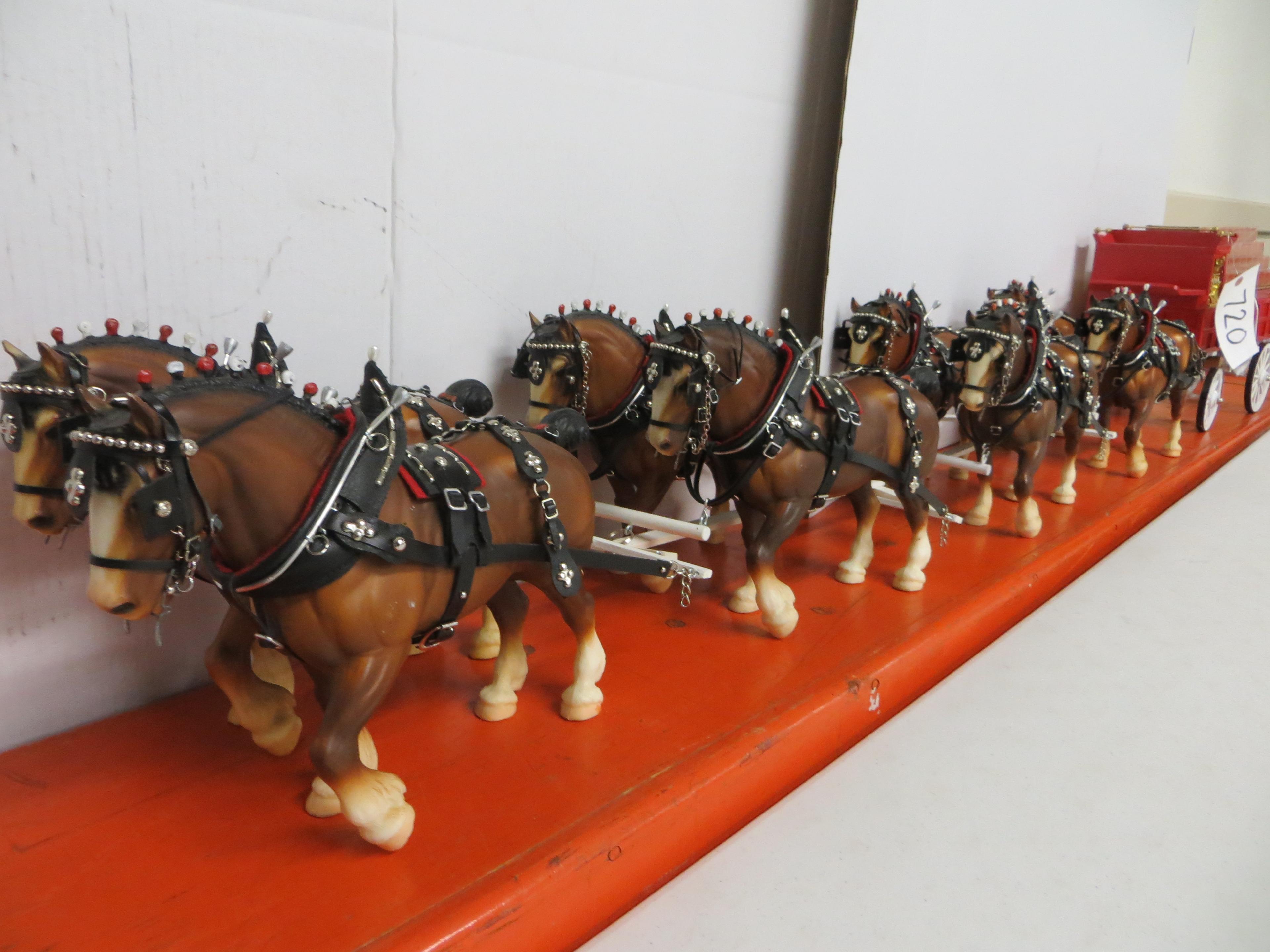 Loyd custom	Budweiser Clydsdales team of 8 with Budweiser wagon   approx 68" in length