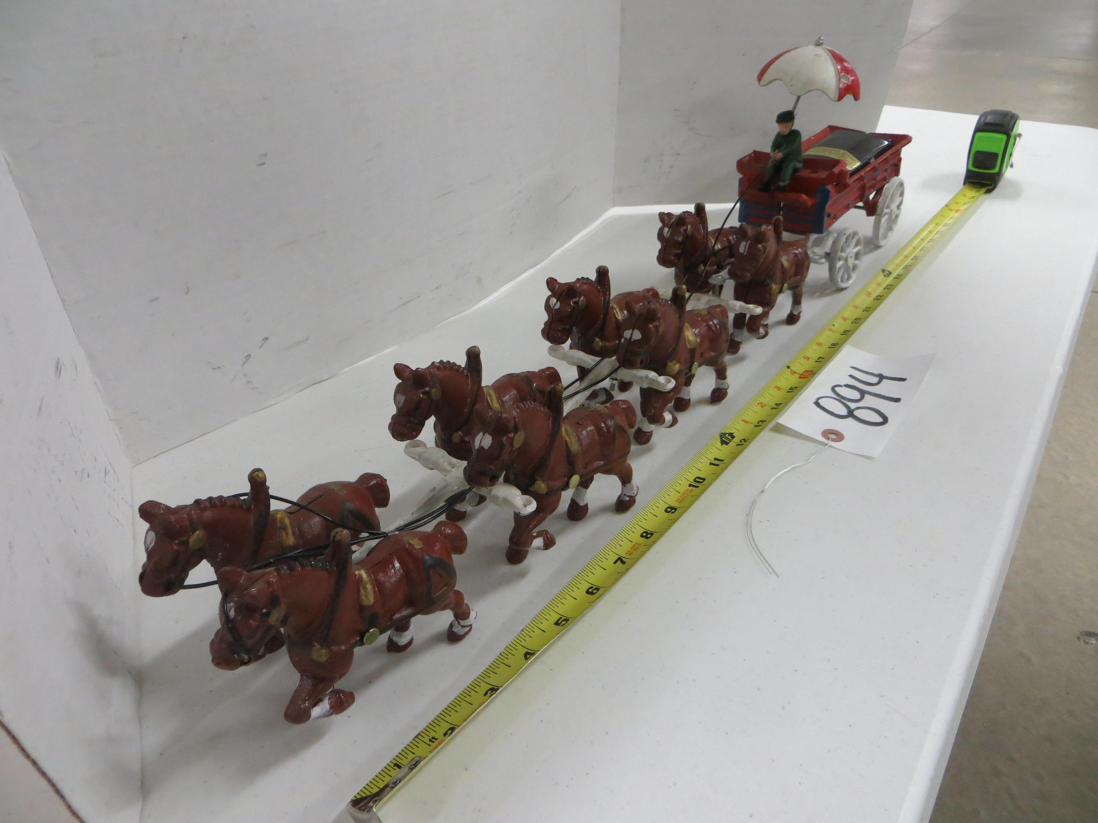 Loyd custom	Budweiser Clydsdales team of 8 with Budweiser wagon   approx 68" in length