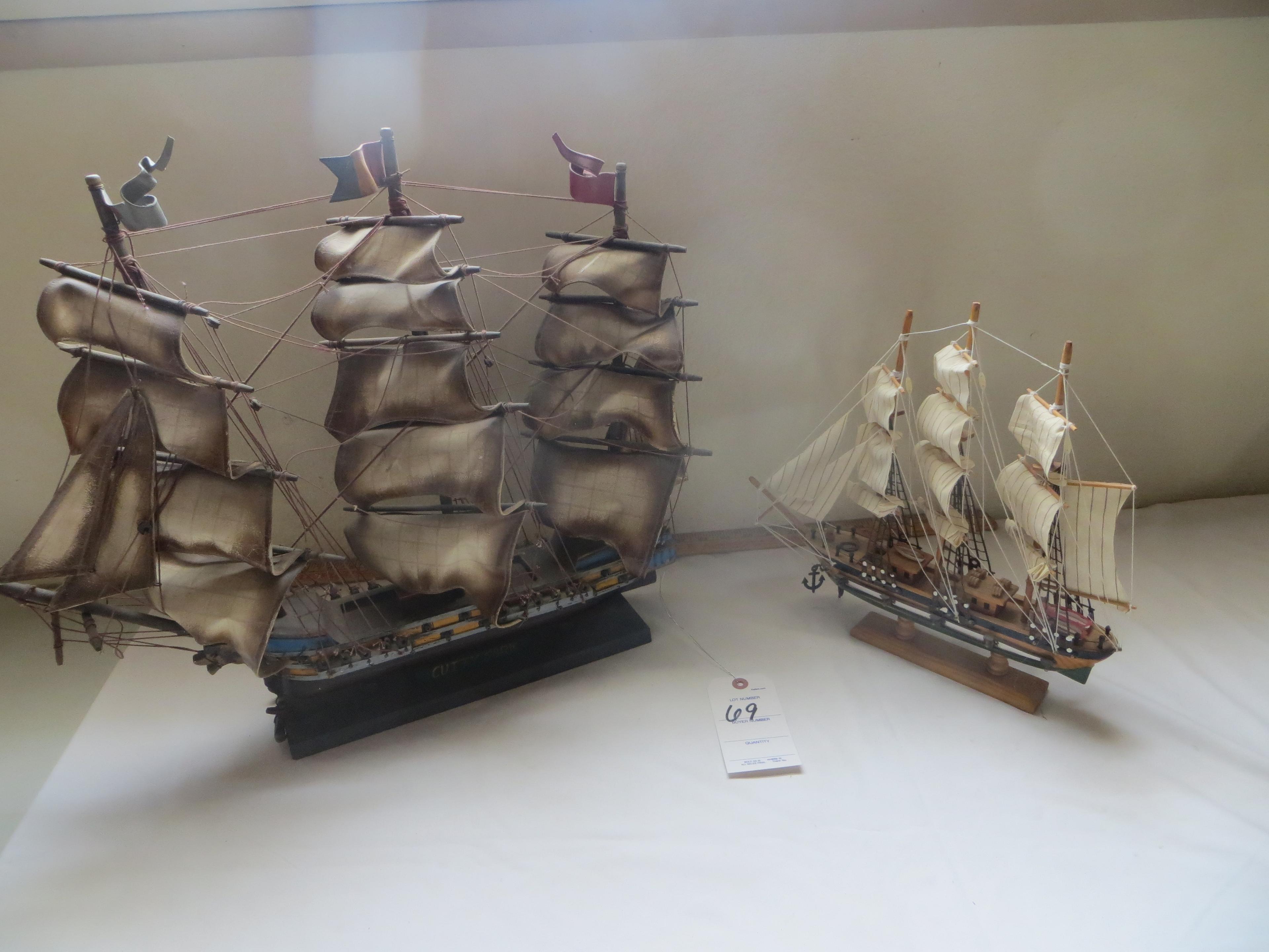 2 Model Ships Cutty Sark (slight damage) and one no name