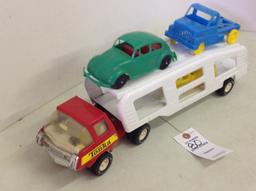 Tonka car hauler w/Volkswagen, pickup & farm truck