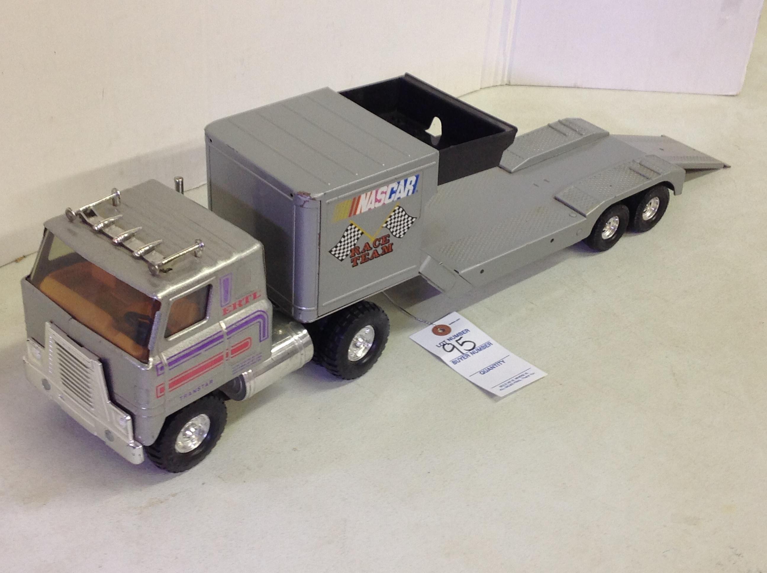 Vintage Ertl International truck, Nascar trailer w/ramp and supply carrier