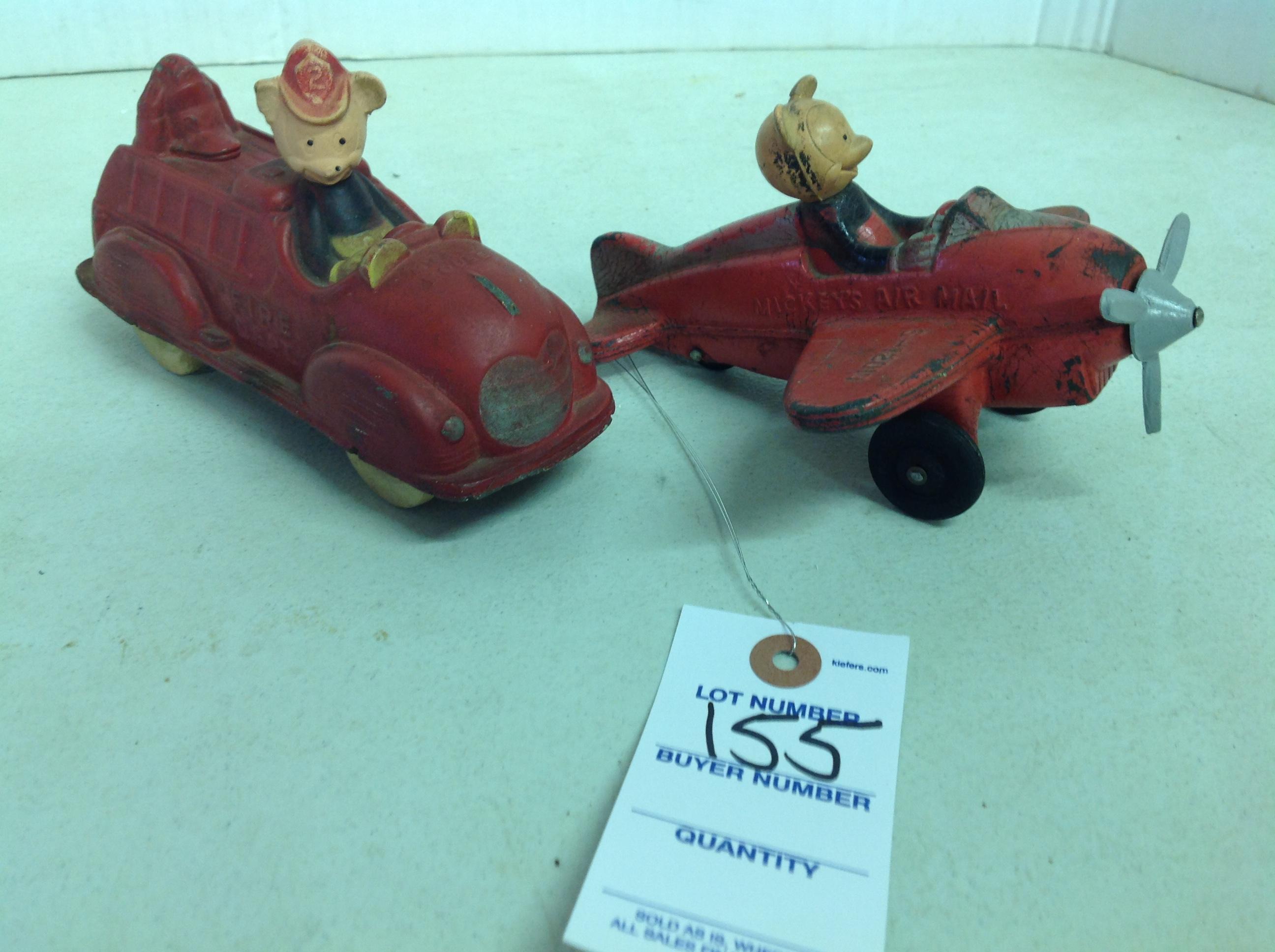 Vintage Mickey's Air Mail Plane & Mickey's Fire truck