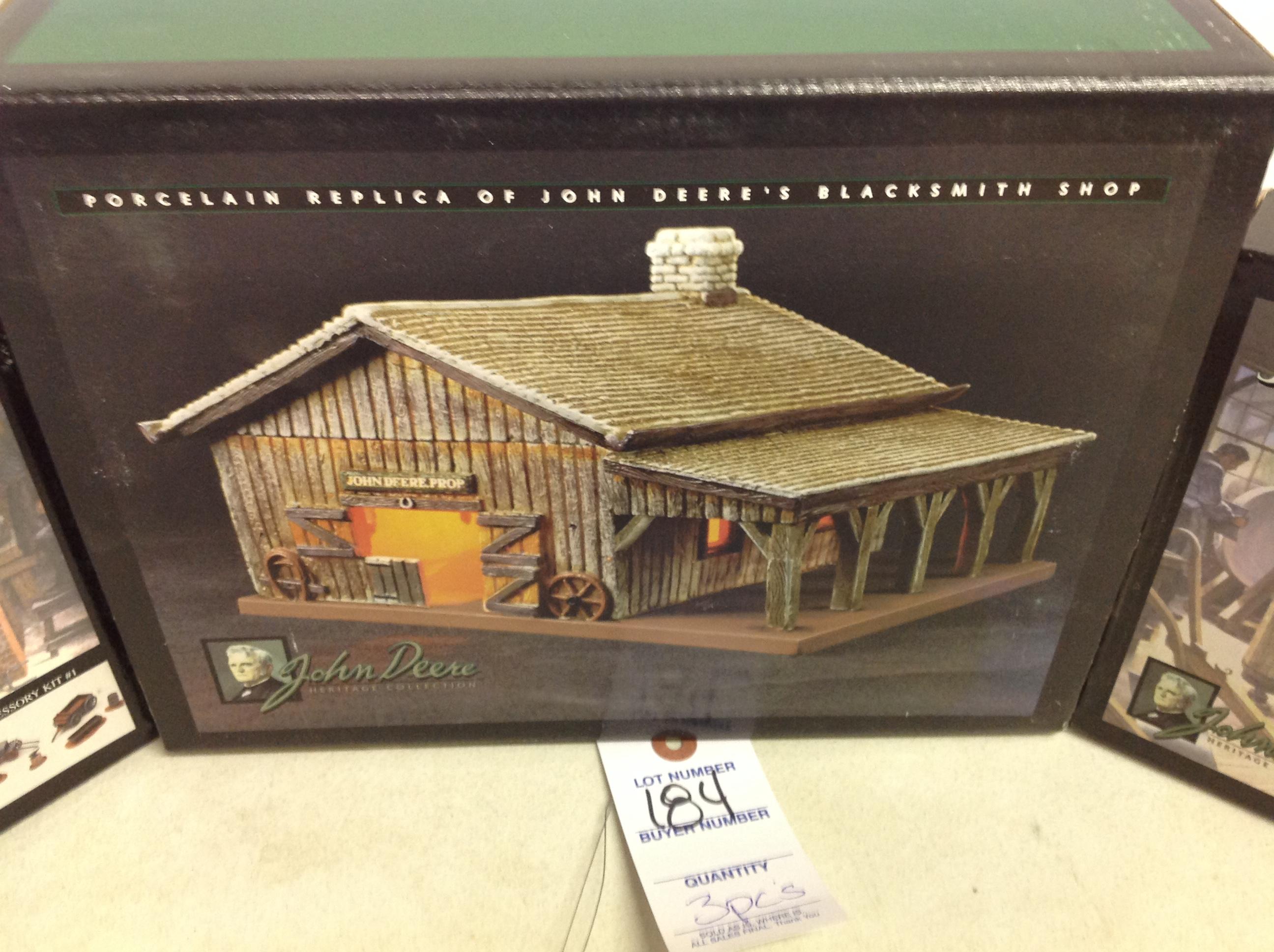 John Deere Porcelain Replica of the Blacksmith Shop w/Fence & Yard Accessor