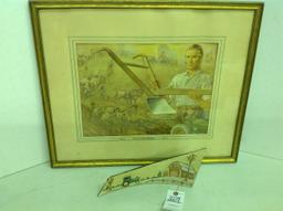 1837-1937 Centennial picture of farmers plowing, w/colored sand art plow la