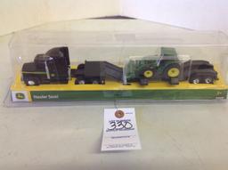 John Deere Black Lowboy Hauler Semi w/JD tractor