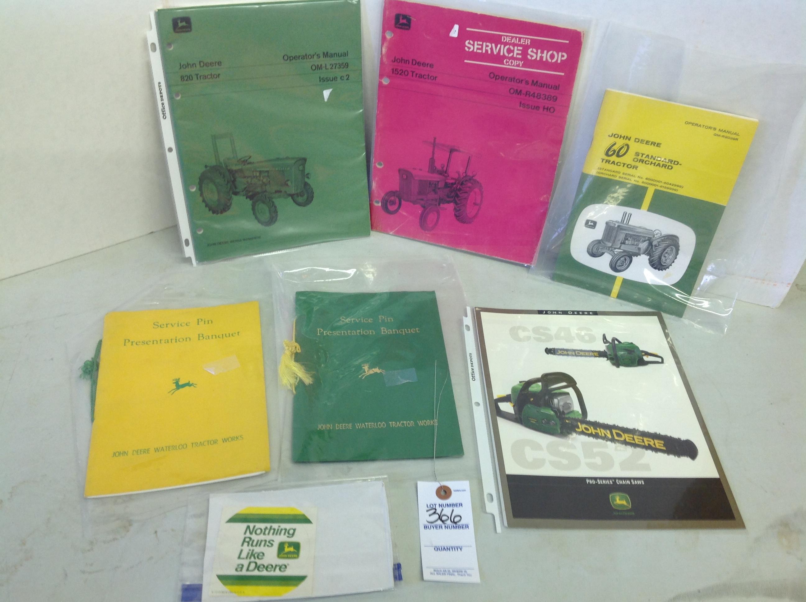 7 pc's John Deere manuals and advertisment catalots