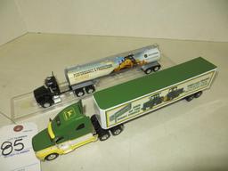 2 John Deere Semi's w/case's, van trailer missing door