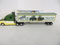 2 John Deere Semi's w/case's, van trailer missing door