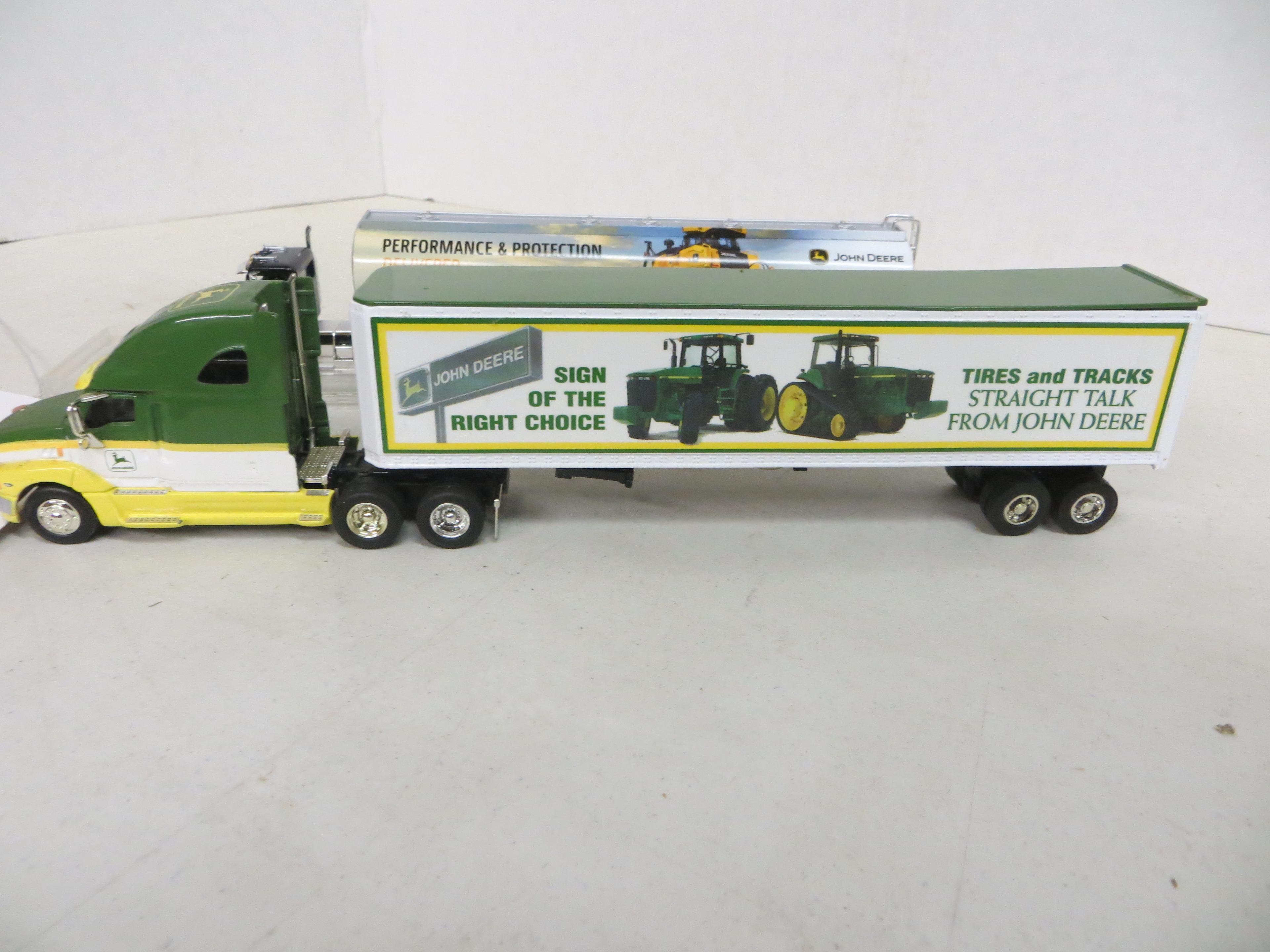 2 John Deere Semi's w/case's, van trailer missing door