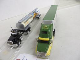 2 John Deere Semi's w/case's, van trailer missing door